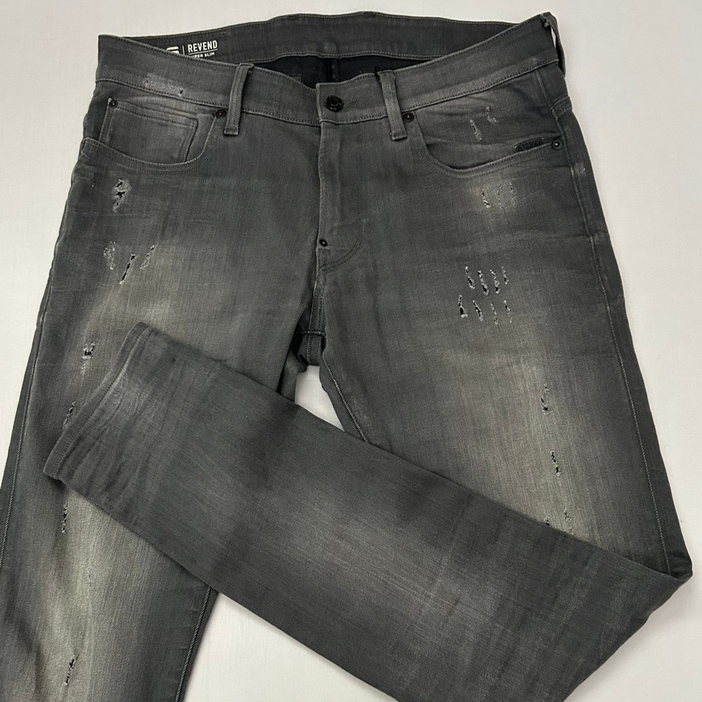 G-Star RAW Jeans Mens 33x32 Grey Revend Super Slim Distressed Denim Streetwear